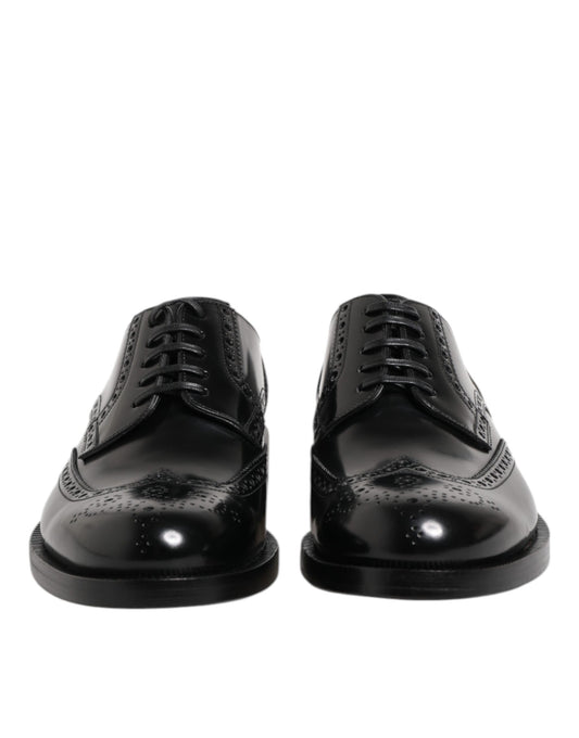 Black Leather Derby Wingtip Formal Shoes-Dolce & Gabbana-LabelTerrace.com
