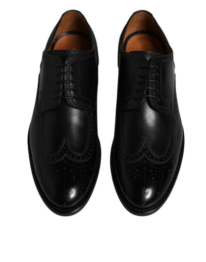 Black Leather Derby Wingtip Formal Shoes-Dolce & Gabbana-LabelTerrace.com