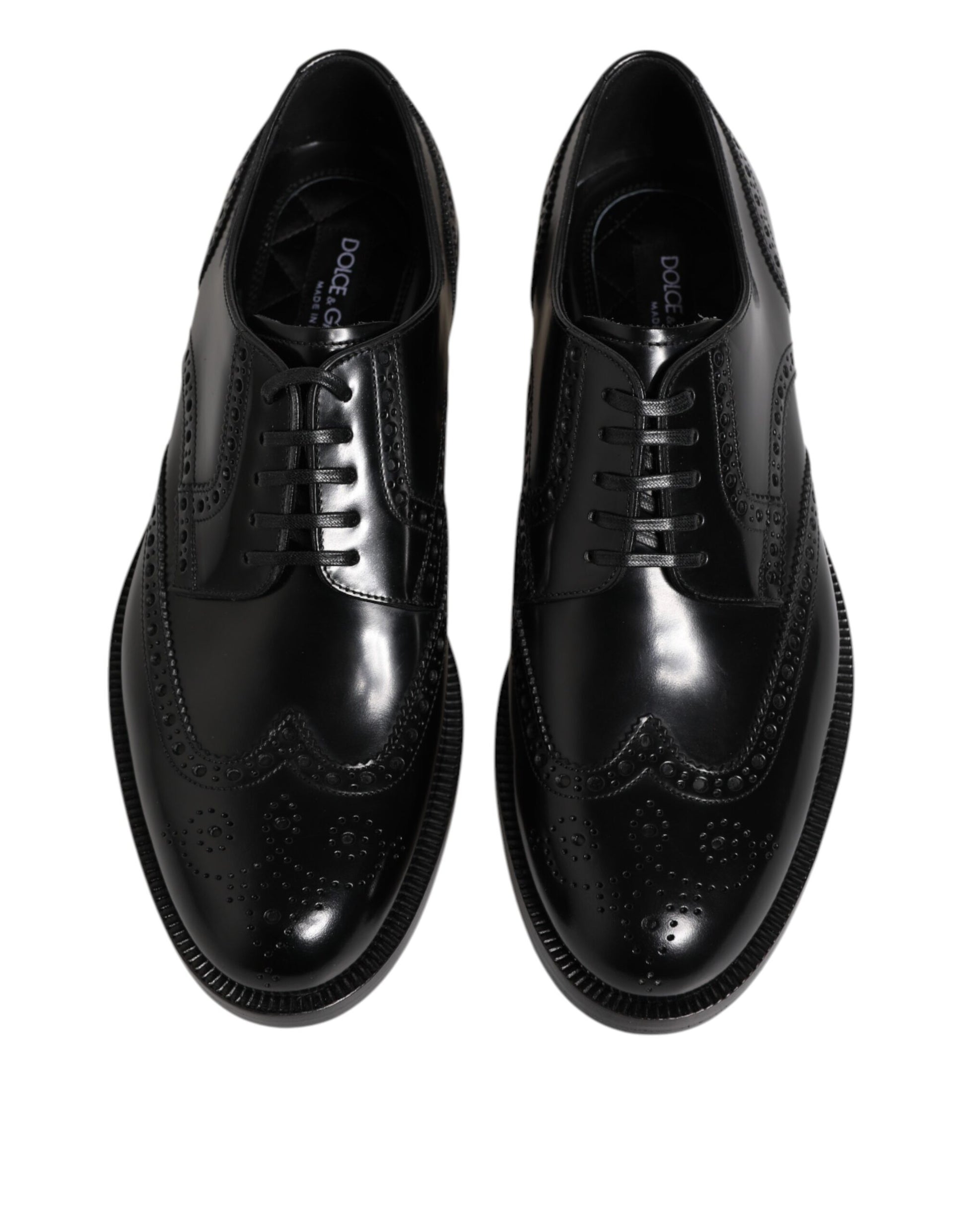 Black Leather Derby Wingtip Formal Shoes-Dolce & Gabbana-LabelTerrace.com