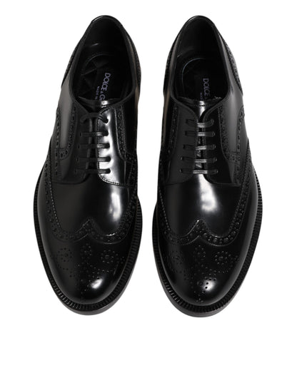 Black Leather Derby Wingtip Formal Shoes-Dolce & Gabbana-LabelTerrace.com