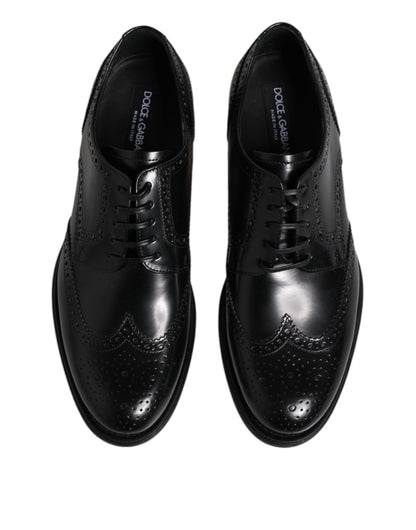 Black Leather Derby Wingtip Formal Shoes-Dolce & Gabbana-LabelTerrace.com