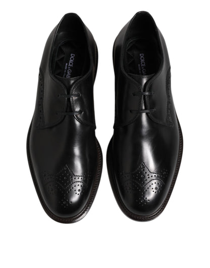 Black Leather Derby Wingtip Formal Shoes-Dolce & Gabbana-LabelTerrace.com