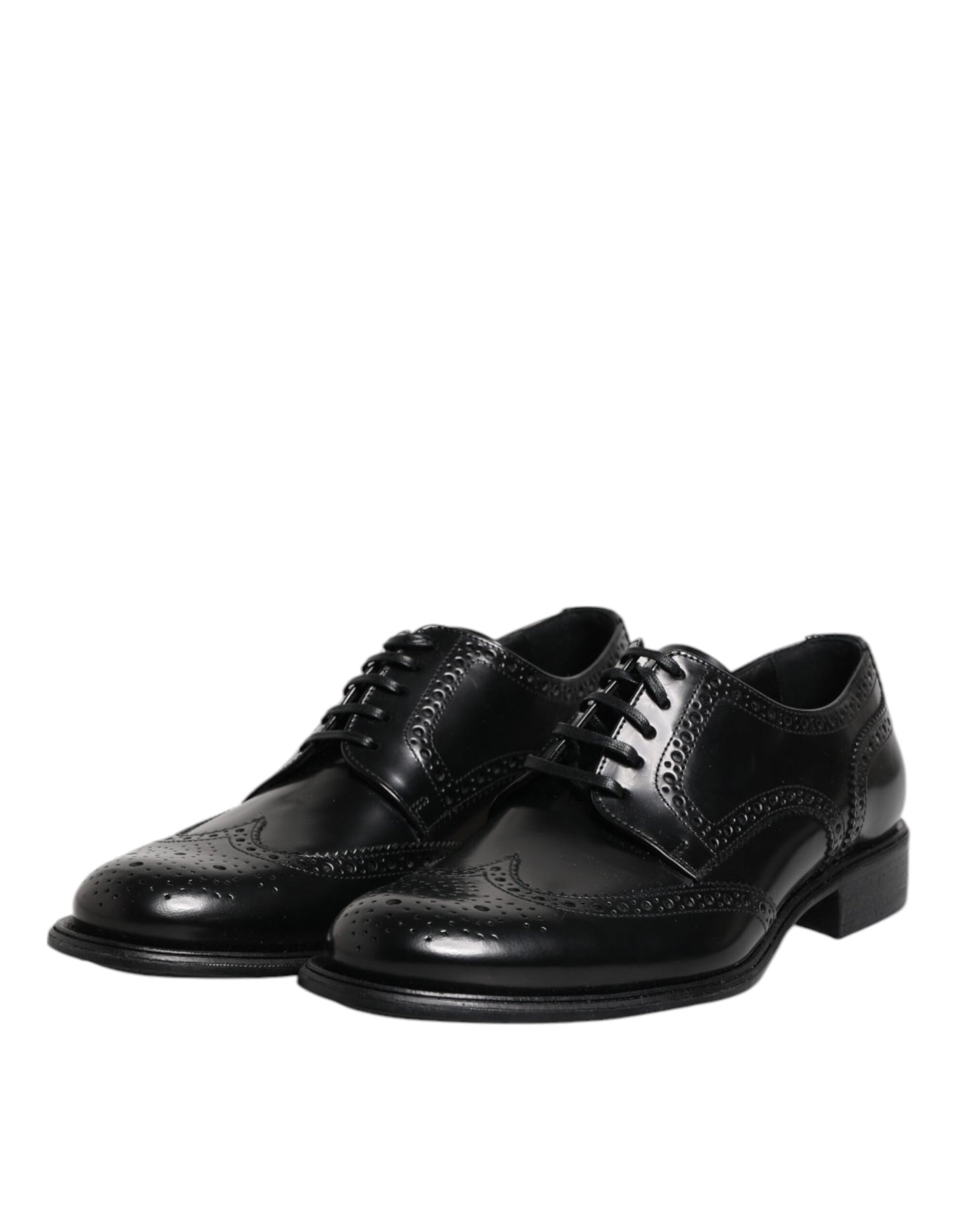 Black Leather Derby Wingtip Formal Shoes-Dolce & Gabbana-LabelTerrace.com