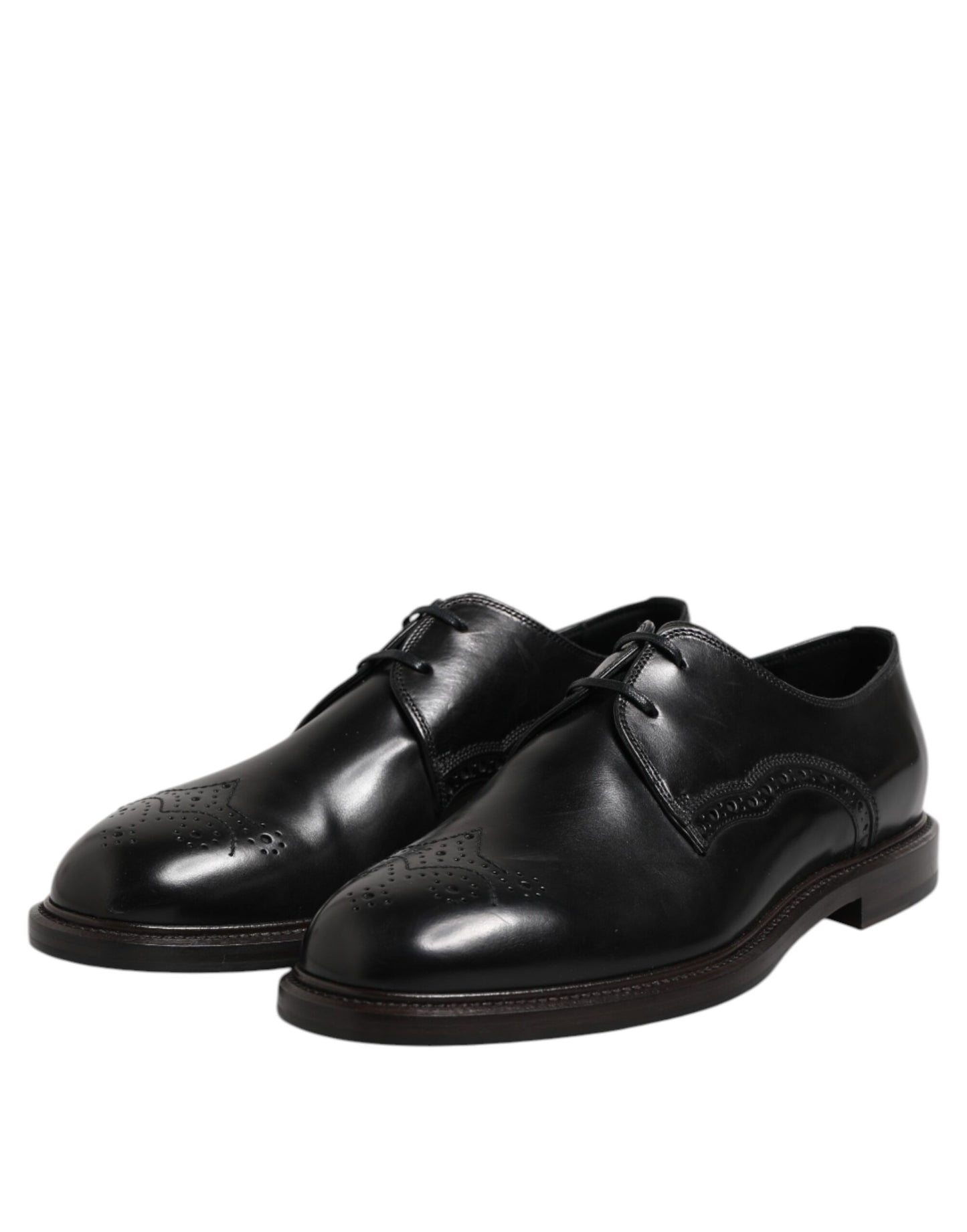 Black Leather Derby Wingtip Formal Shoes-Dolce & Gabbana-LabelTerrace.com