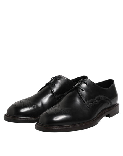 Black Leather Derby Wingtip Formal Shoes-Dolce & Gabbana-LabelTerrace.com