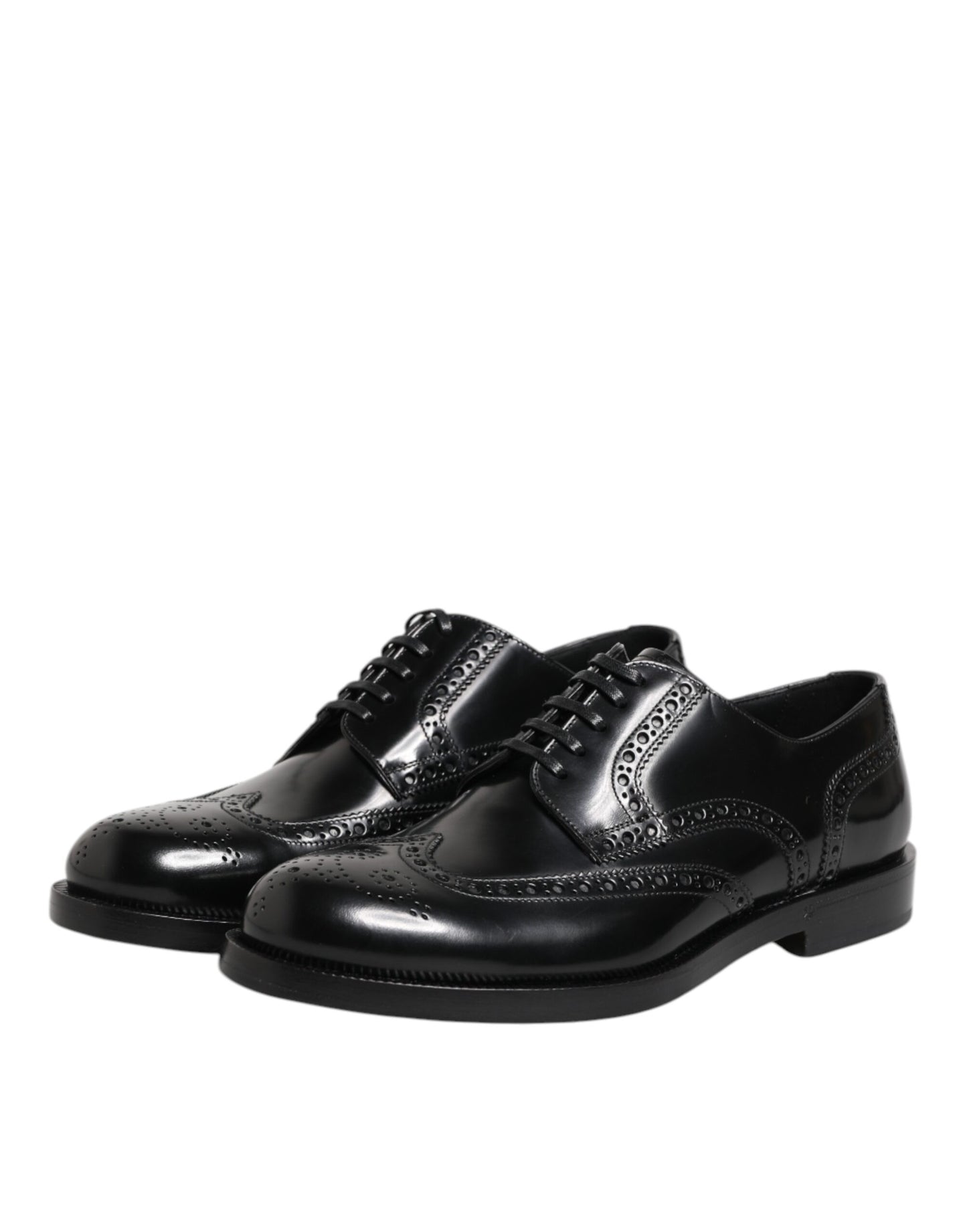 Black Leather Derby Wingtip Formal Shoes-Dolce & Gabbana-LabelTerrace.com