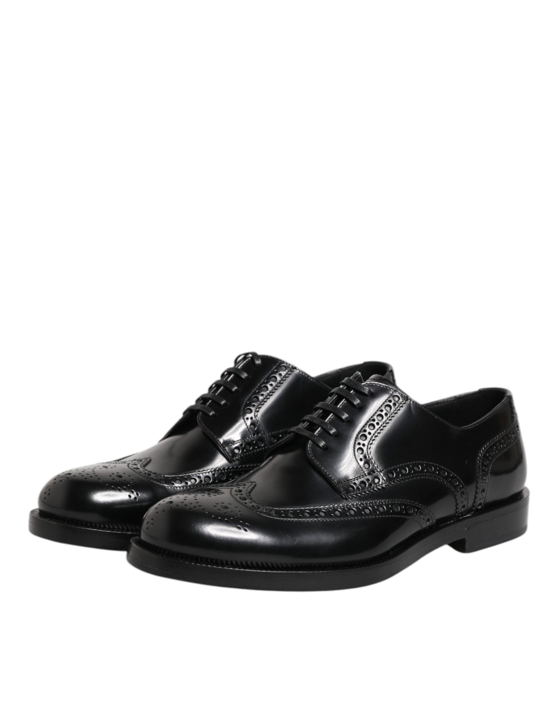 Black Leather Derby Wingtip Formal Shoes-Dolce & Gabbana-LabelTerrace.com