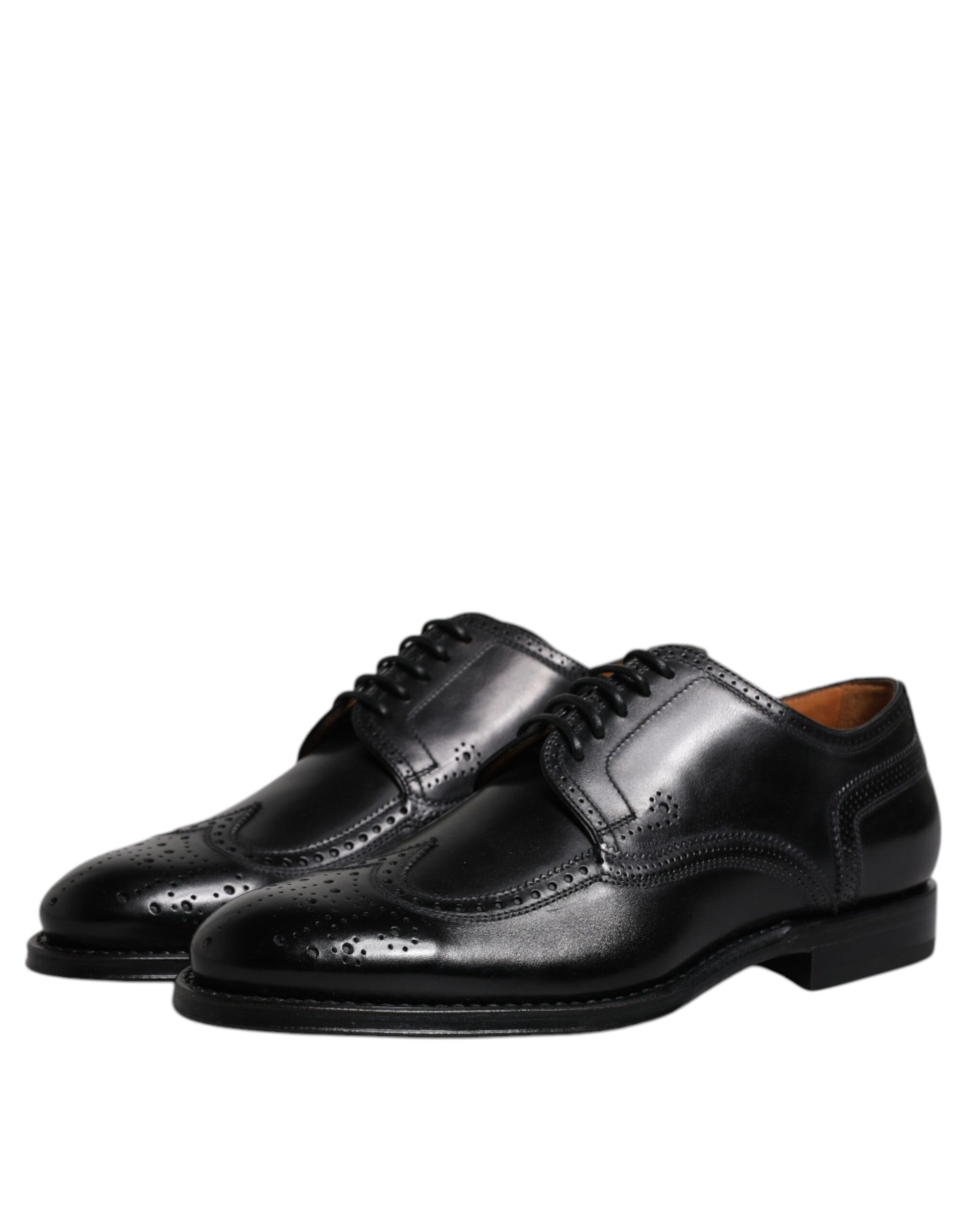 Black Leather Derby Wingtip Formal Shoes-Dolce & Gabbana-LabelTerrace.com