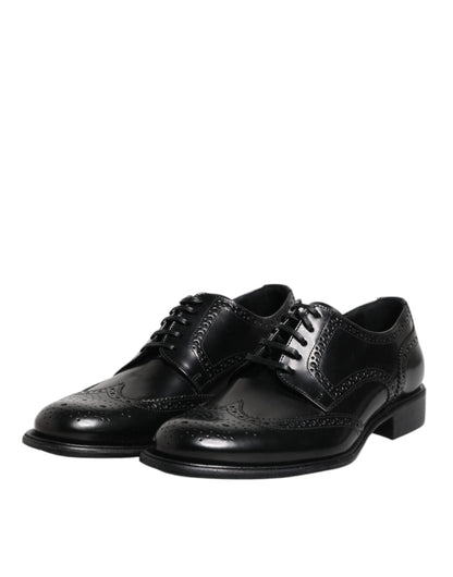 Black Leather Derby Wingtip Formal Shoes