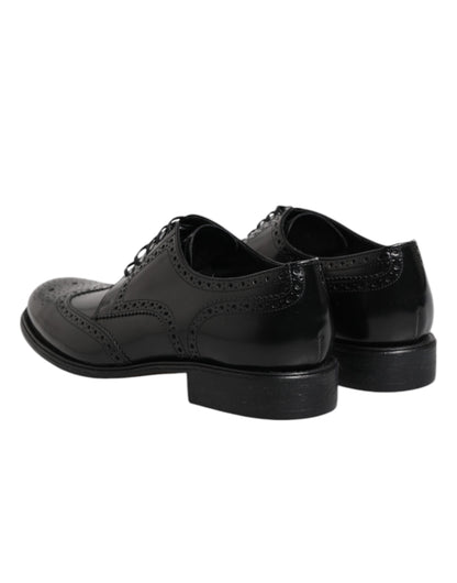 Black Leather Derby Wingtip Formal Shoes-Dolce & Gabbana-LabelTerrace.com