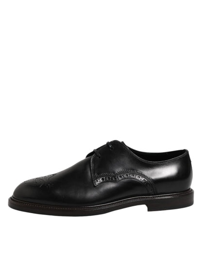 Black Leather Derby Wingtip Formal Shoes-Dolce & Gabbana-LabelTerrace.com