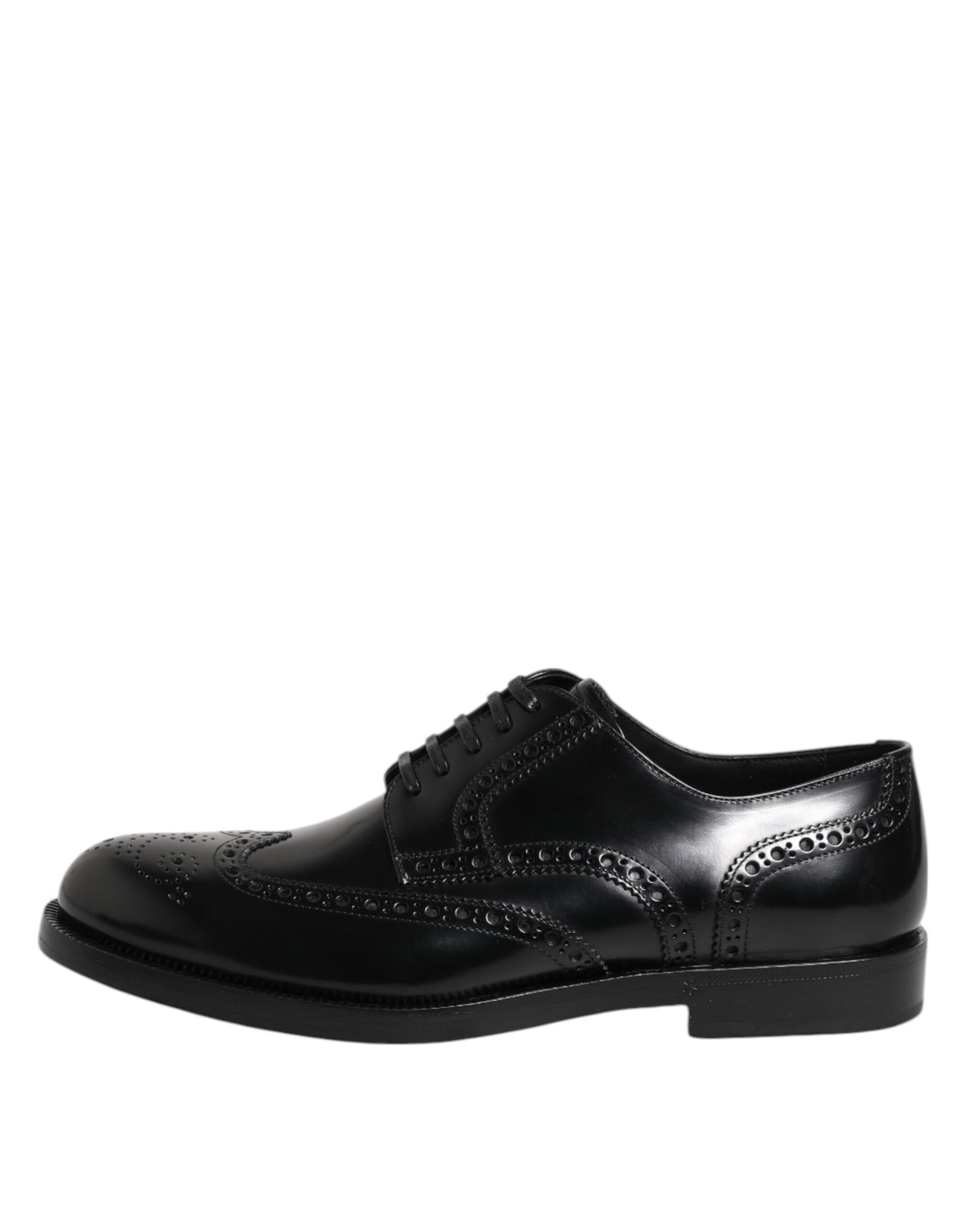 Black Leather Derby Wingtip Formal Shoes-Dolce & Gabbana-LabelTerrace.com