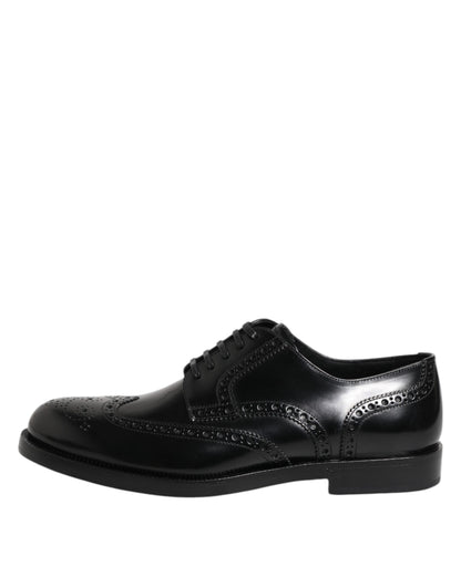 Black Leather Derby Wingtip Formal Shoes-Dolce & Gabbana-LabelTerrace.com