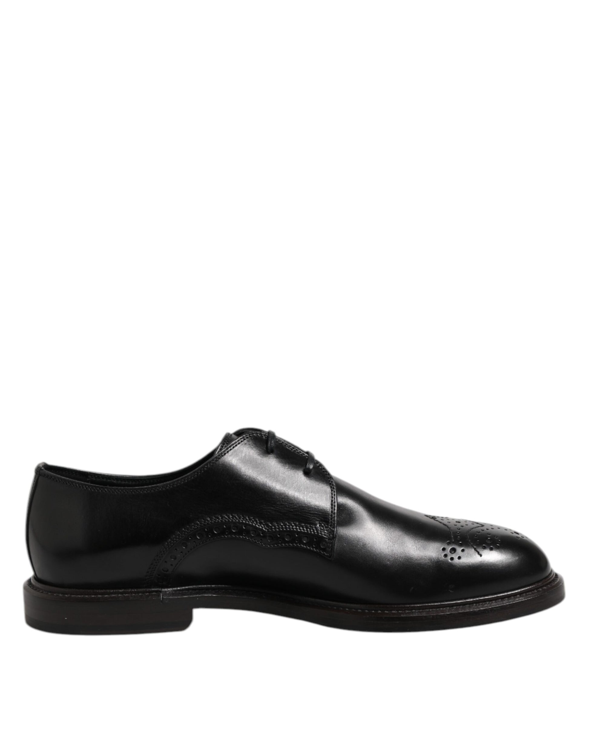 Black Leather Derby Wingtip Formal Shoes-Dolce & Gabbana-LabelTerrace.com