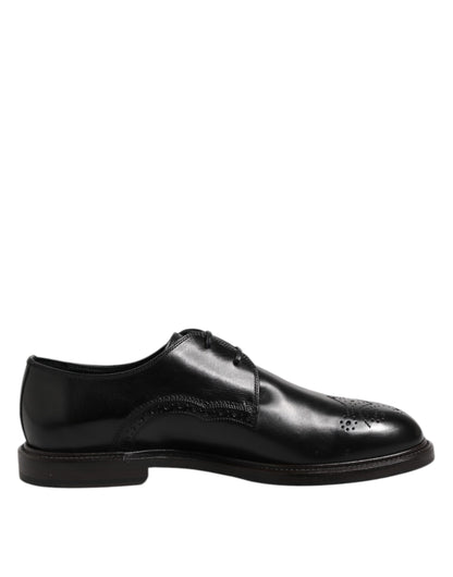 Black Leather Derby Wingtip Formal Shoes-Dolce & Gabbana-LabelTerrace.com