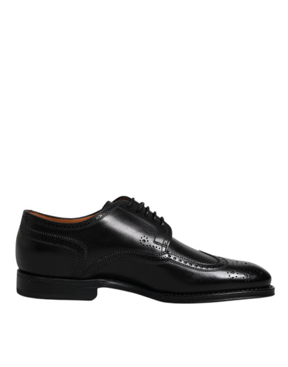 Black Leather Derby Wingtip Formal Shoes-Dolce & Gabbana-LabelTerrace.com