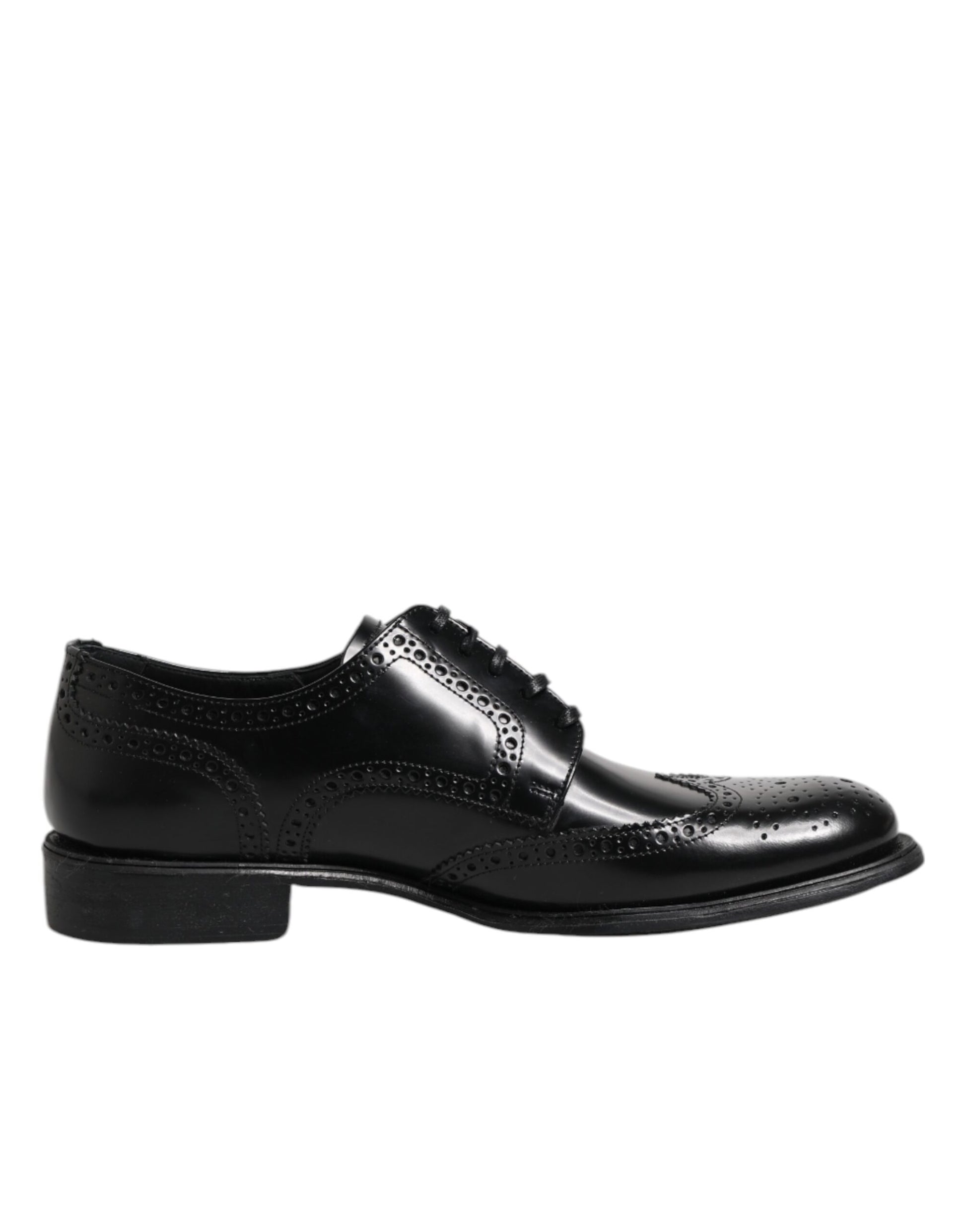 Black Leather Derby Wingtip Formal Shoes-Dolce & Gabbana-LabelTerrace.com