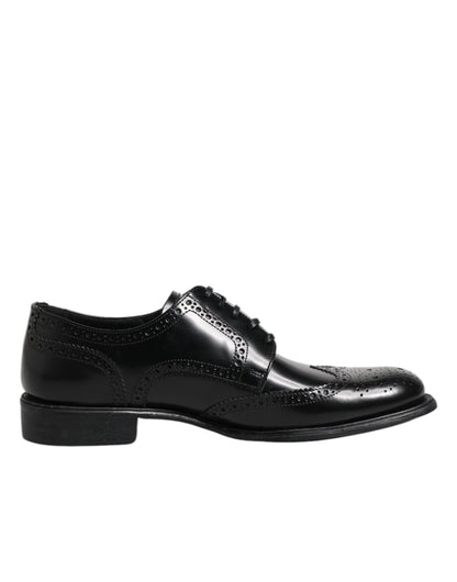 Black Leather Derby Wingtip Formal Shoes-Dolce & Gabbana-LabelTerrace.com