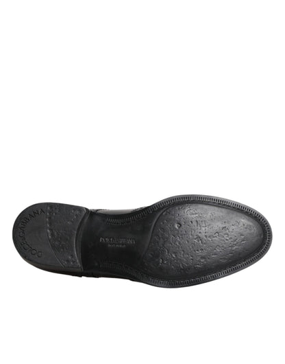 Black Leather Derby Wingtip Formal Shoes-Dolce & Gabbana-LabelTerrace.com