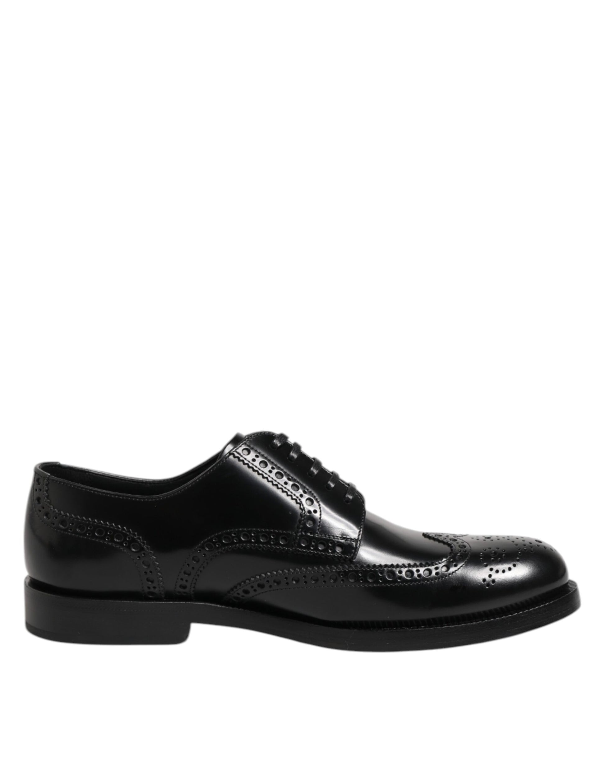 Black Leather Derby Wingtip Formal Shoes-Dolce & Gabbana-LabelTerrace.com