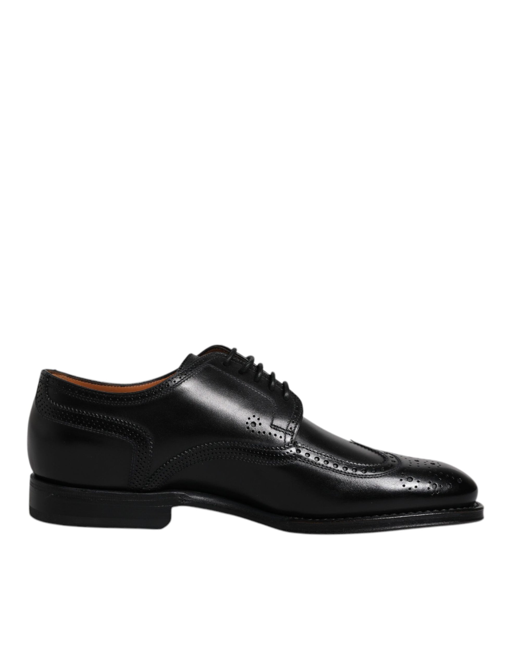 Black Leather Derby Wingtip Formal Shoes-Dolce & Gabbana-LabelTerrace.com