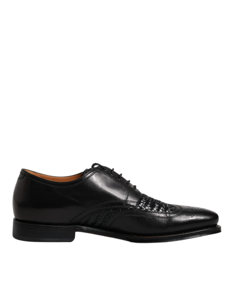 Black Leather Derby Wingtip Lace Up Formal Dress Shoes-Dolce & Gabbana-LabelTerrace.com