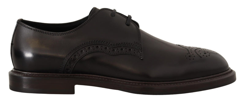 Black Leather Dress Formal Derby Shoes-Dolce & Gabbana-LabelTerrace.com
