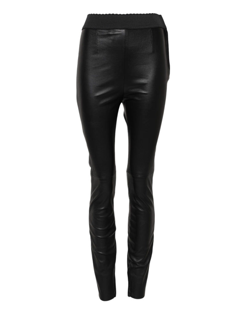 Black Leather Elastic Waist Pants-Dolce & Gabbana-LabelTerrace.com