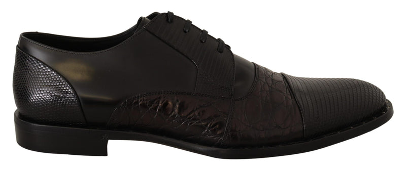 Black Leather Exotic Skins Formal Shoes-Dolce & Gabbana-LabelTerrace.com