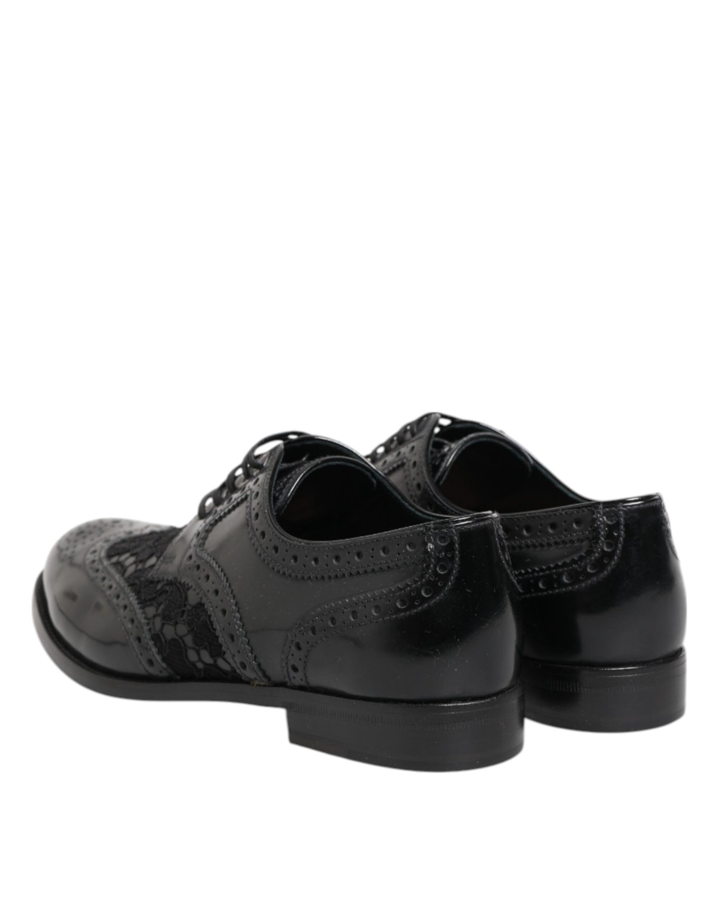 Black Leather Floral Lace Dress Formal Shoes-Dolce & Gabbana-LabelTerrace.com