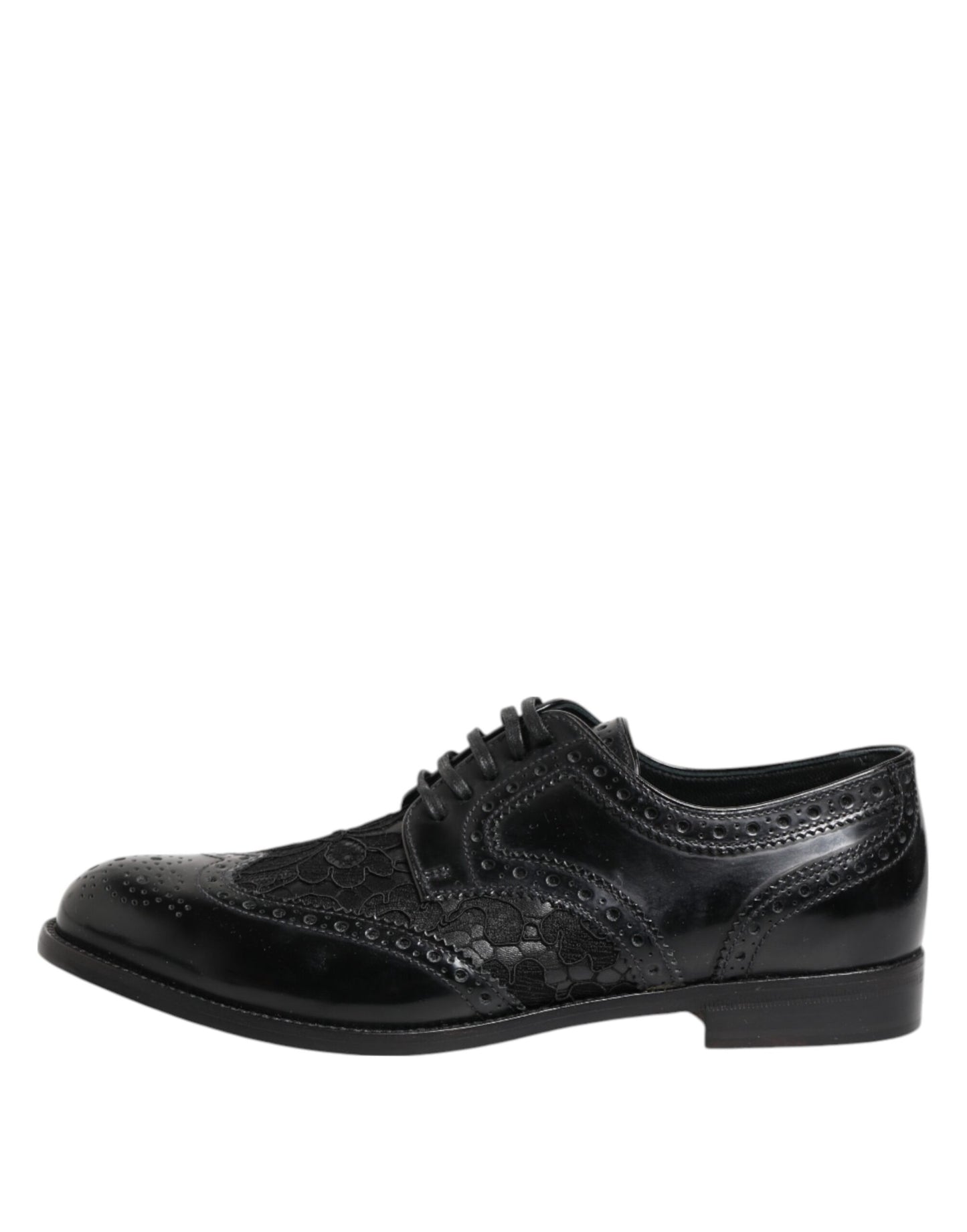 Black Leather Floral Lace Dress Formal Shoes-Dolce & Gabbana-LabelTerrace.com