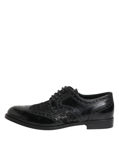 Black Leather Floral Lace Dress Formal Shoes-Dolce & Gabbana-LabelTerrace.com