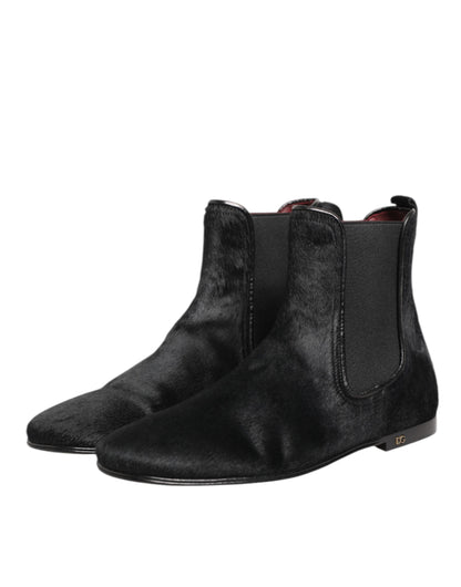 Black Leather Fur Men CHELSEA Boots Shoes