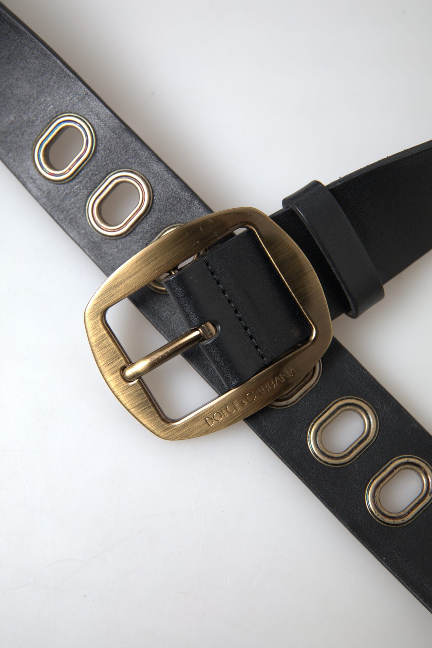 Black Leather Gold Metal Buckle Men Belt-Dolce & Gabbana-LabelTerrace.com