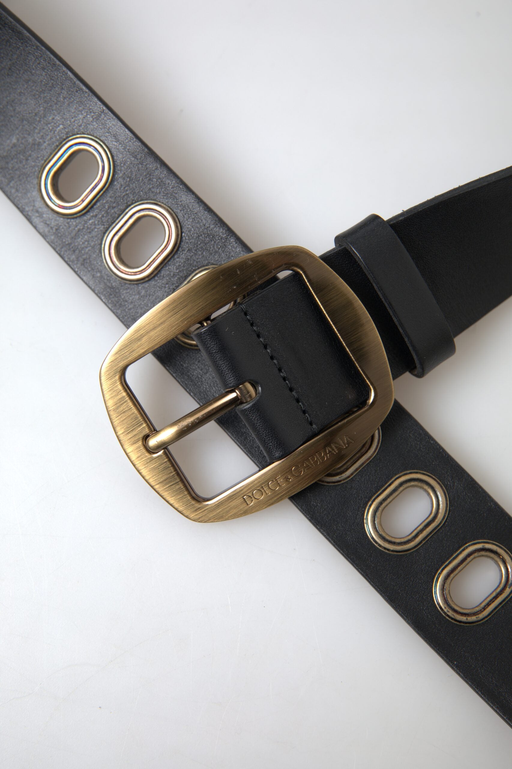 Black Leather Gold Metal Buckle Men Belt-Dolce & Gabbana-LabelTerrace.com