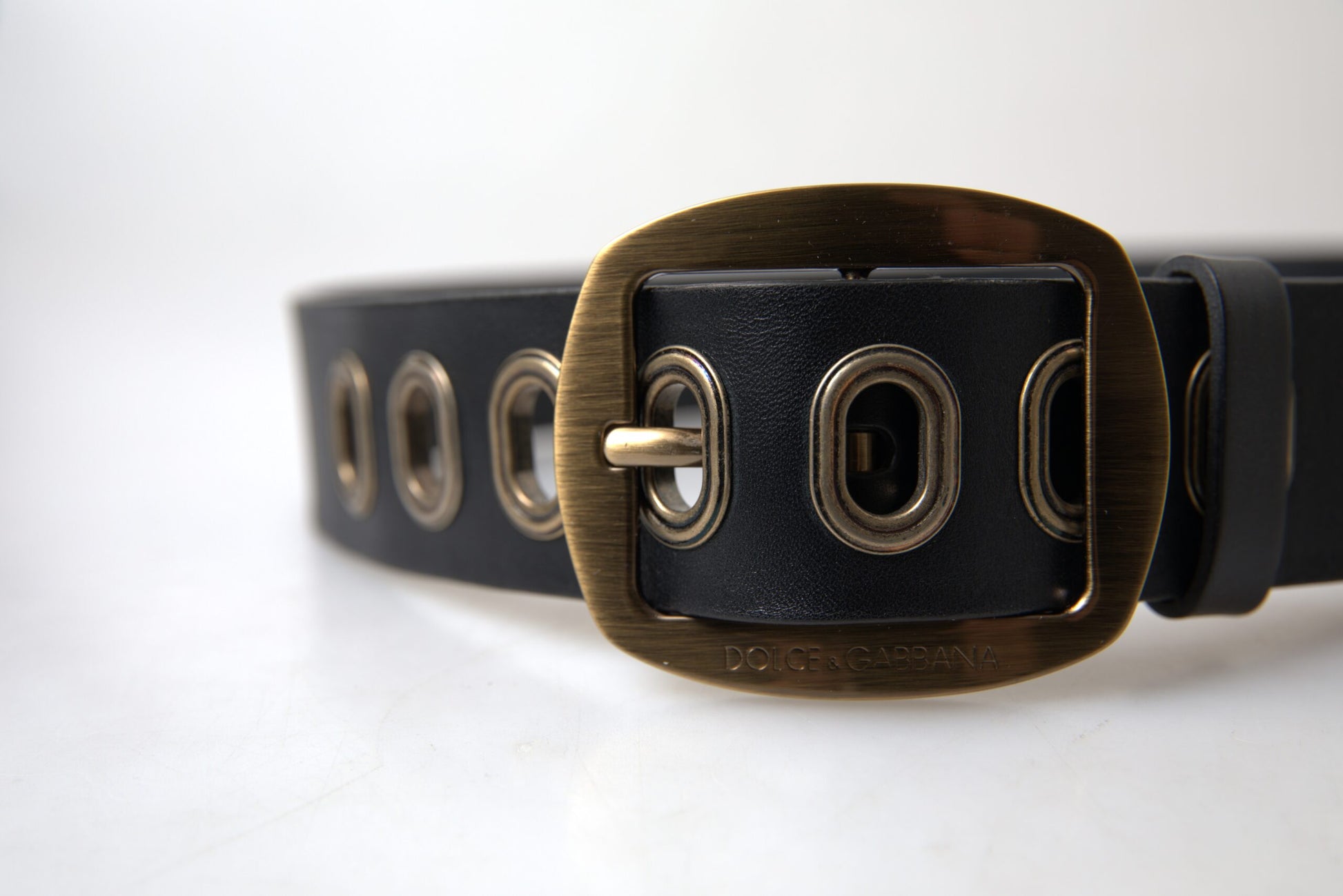 Black Leather Gold Metal Buckle Men Belt-Dolce & Gabbana-LabelTerrace.com