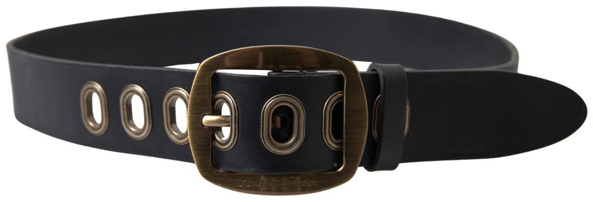 Black Leather Gold Metal Buckle Men Belt-Dolce & Gabbana-LabelTerrace.com