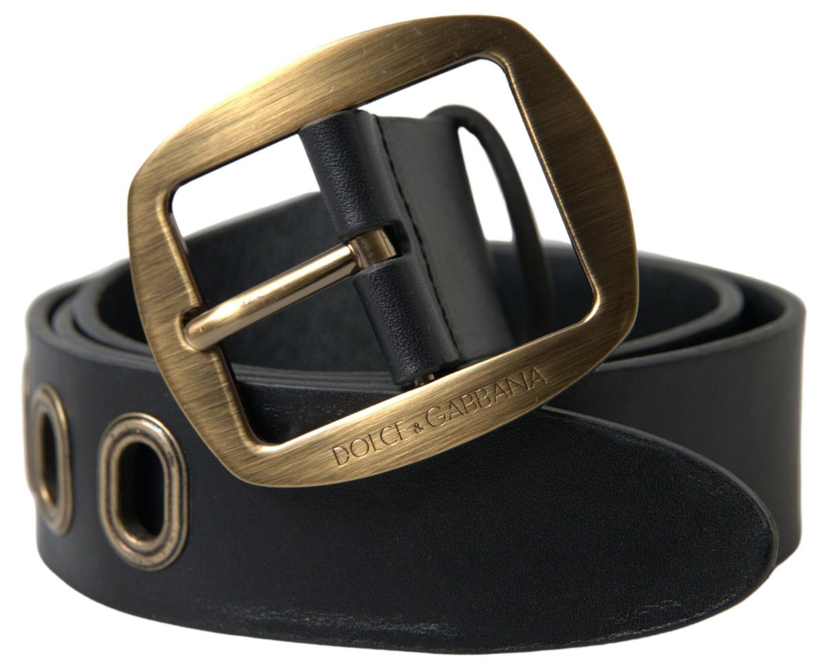 Black Leather Gold Metal Buckle Men Belt-Dolce & Gabbana-LabelTerrace.com