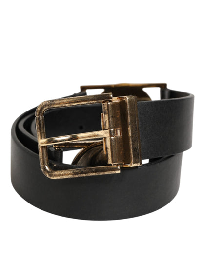 Black Leather Gold Silver Coin Buckle Belt