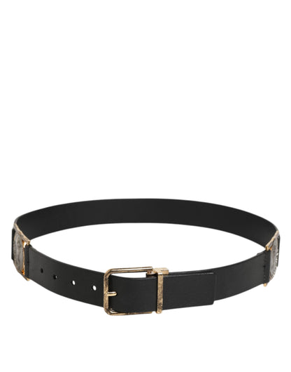 Black Leather Gold Silver Coin Buckle Belt