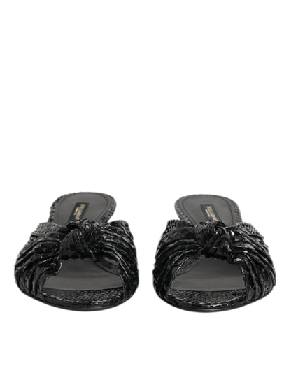 Black Leather Heels Slides Sandals Shoes