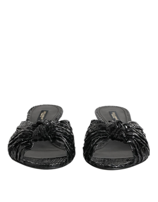Black Leather Heels Slides Sandals Shoes