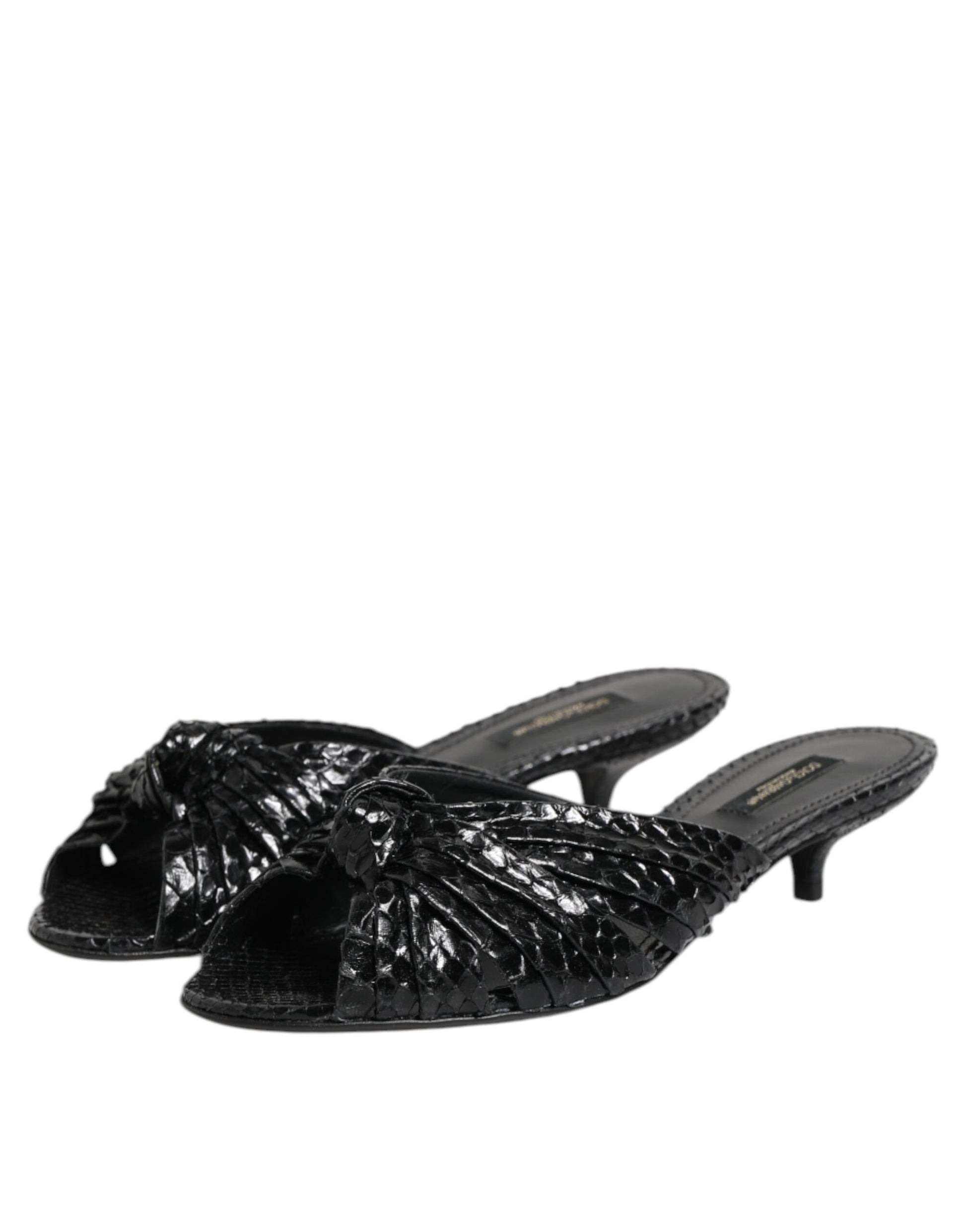 Black Leather Heels Slides Sandals Shoes-Dolce & Gabbana-LabelTerrace.com