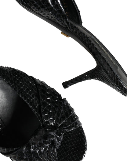 Black Leather Heels Slides Sandals Shoes-Dolce & Gabbana-LabelTerrace.com