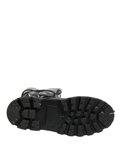 Black Leather Knee High Combat Boots Shoes