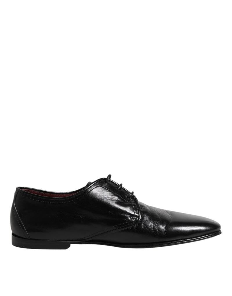 Black Leather Lace Up Derby Dress Formal Shoes-Dolce & Gabbana-LabelTerrace.com
