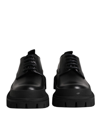 Black Leather Lace Up Derby Men Dress Shoes-Dolce & Gabbana-LabelTerrace.com