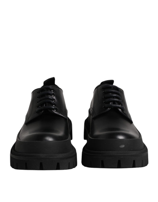 Black Leather Lace Up Derby Men Dress Shoes-Dolce & Gabbana-LabelTerrace.com