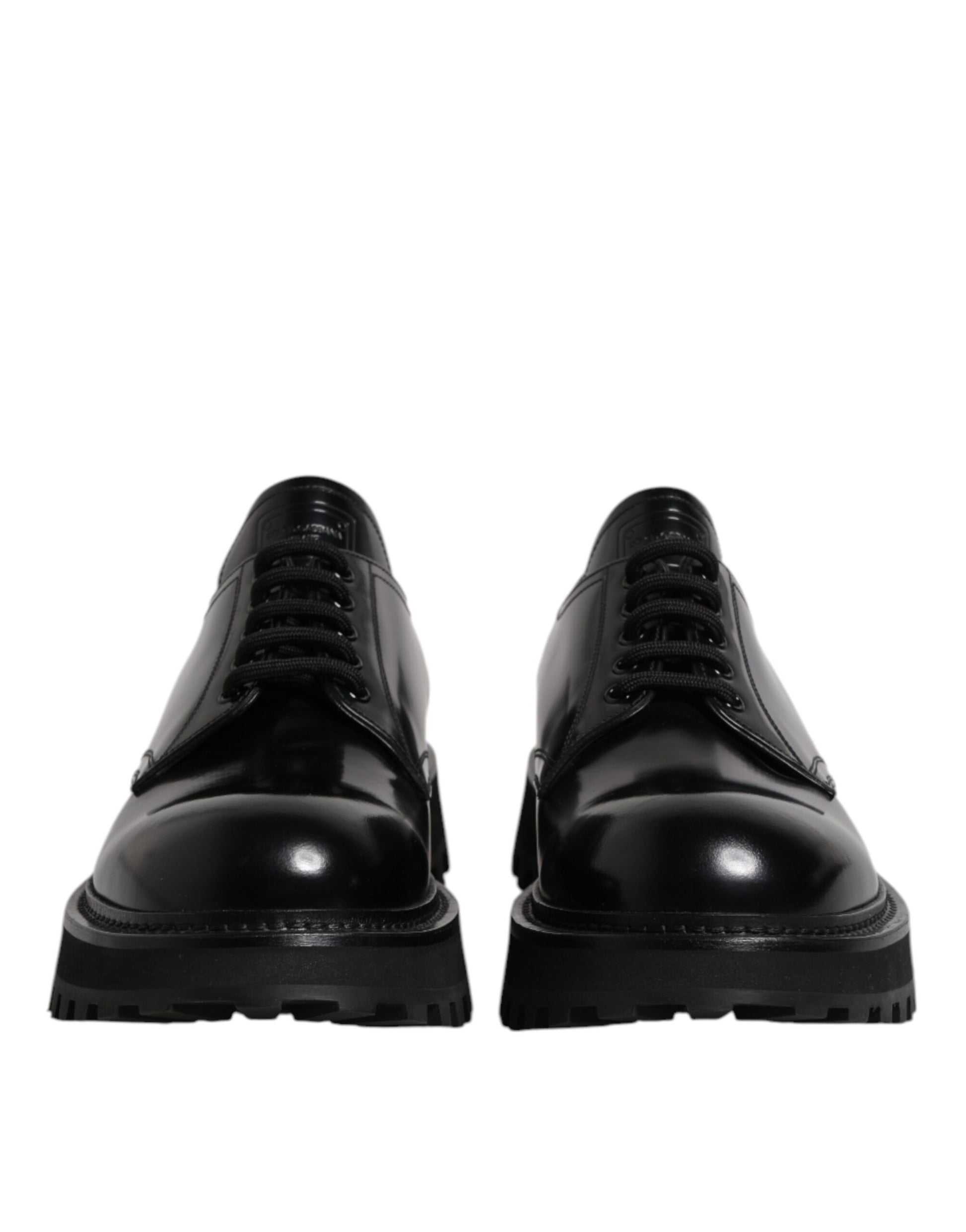 Black Leather Lace Up Derby Men Dress Shoes-Dolce & Gabbana-LabelTerrace.com