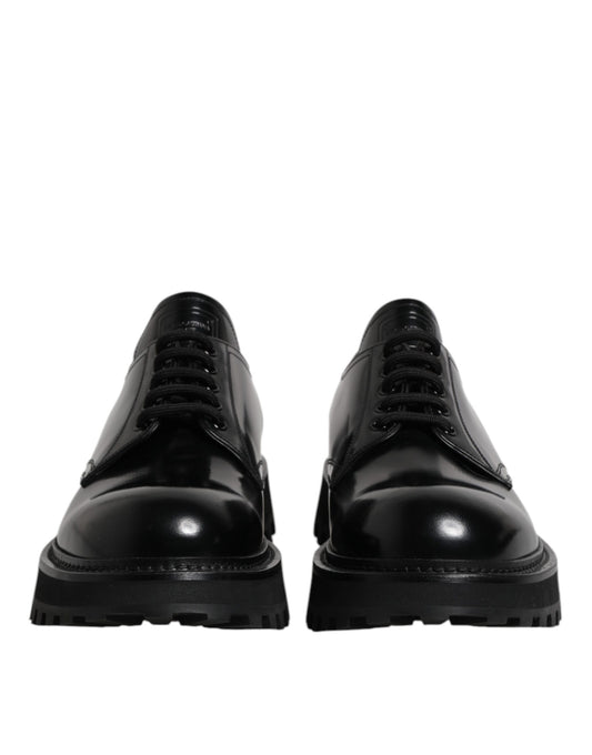 Black Leather Lace Up Derby Men Dress Shoes-Dolce & Gabbana-LabelTerrace.com